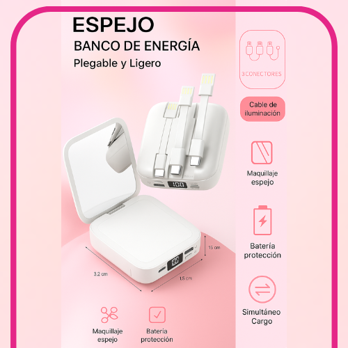 CARGADOR PORTATIL CON ESPEJO 🪞