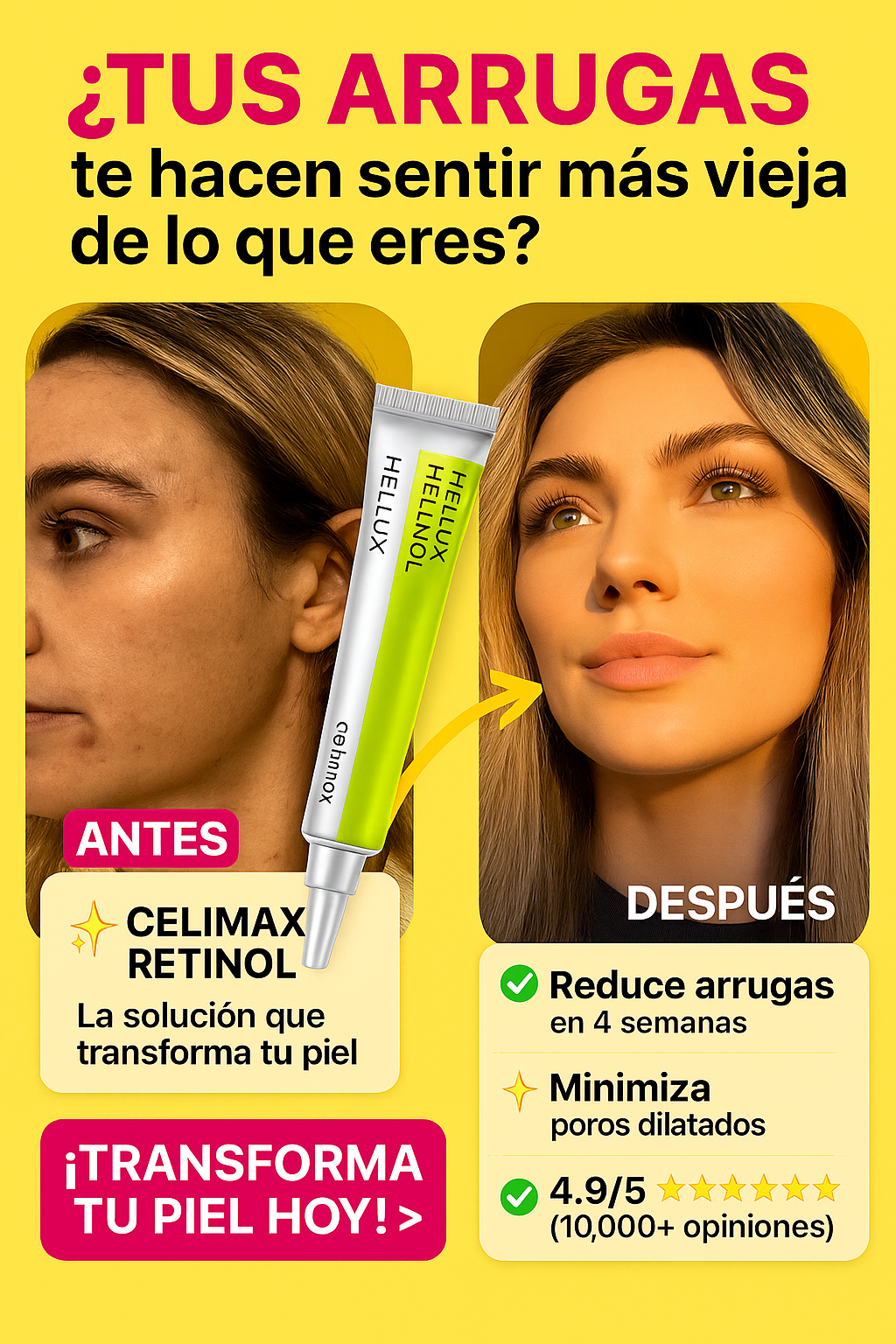 “No sigas tapando las arrugas, elimínalas con Celimax Retinal 🌙”